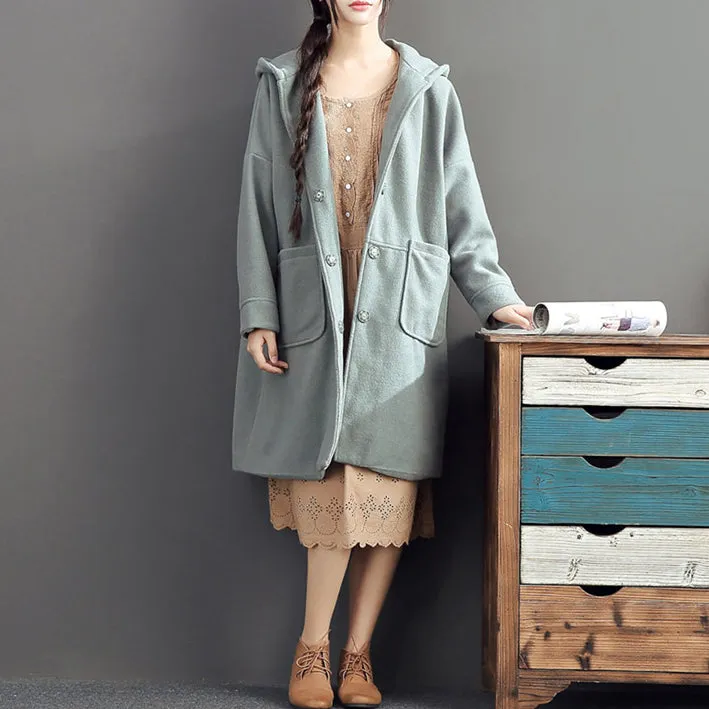 warm fall woolen outfits light green oversize pockets long sleeve coats