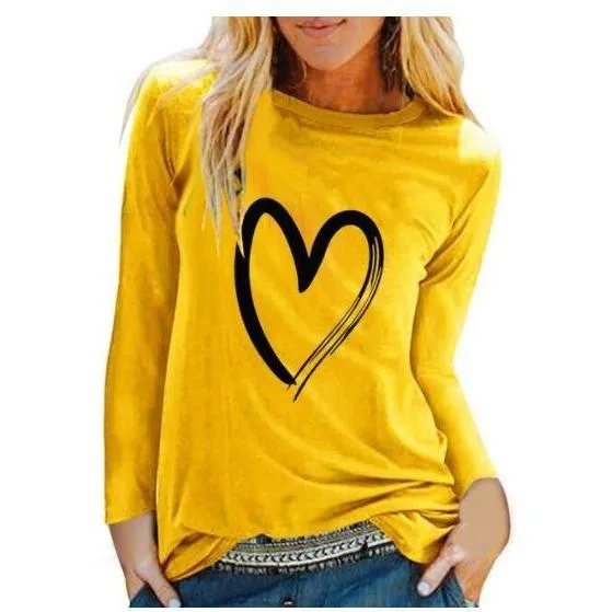 Women Casual Print Long Sleeve Loose T Shirt