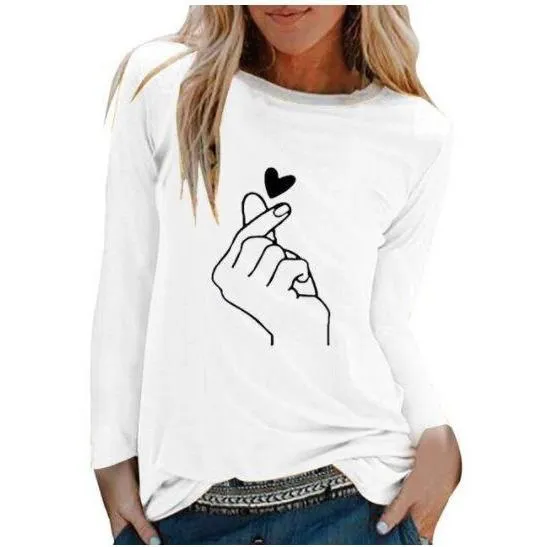 Women Casual Print Long Sleeve Loose T Shirt