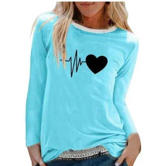 Women Casual Print Long Sleeve Loose T Shirt