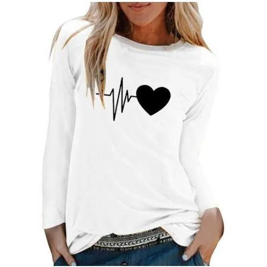 Women Casual Print Long Sleeve Loose T Shirt