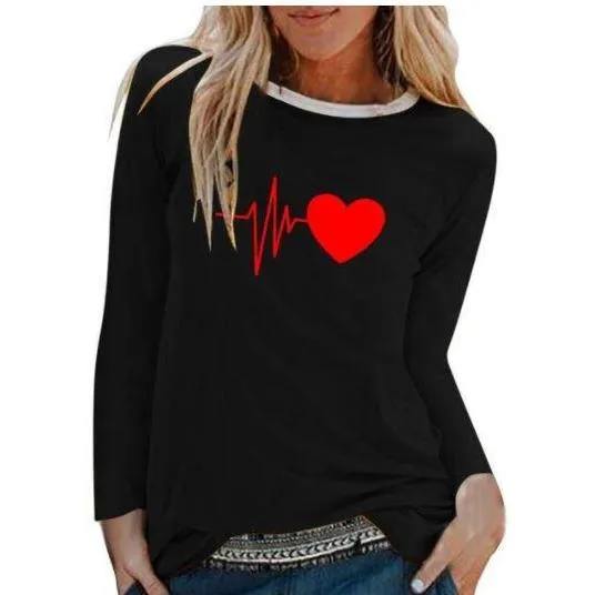 Women Casual Print Long Sleeve Loose T Shirt