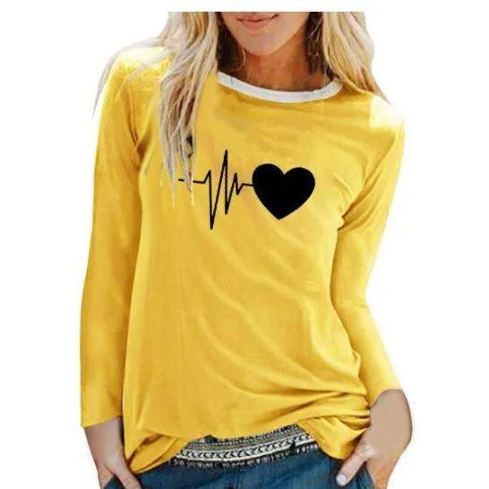 Women Casual Print Long Sleeve Loose T Shirt