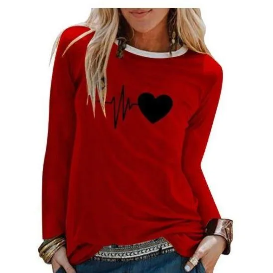 Women Casual Print Long Sleeve Loose T Shirt