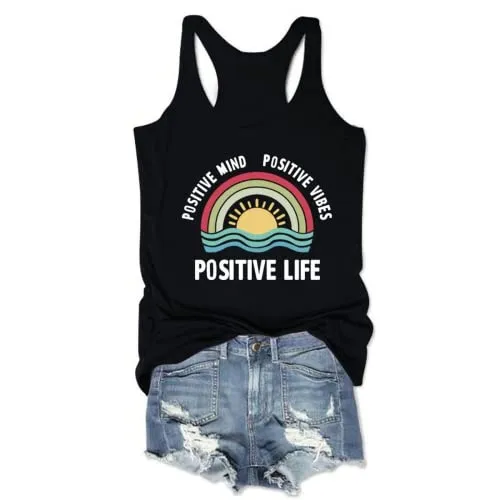 Women Positive Mind Positive Vibes Positive Life Rainbow Tank Tops