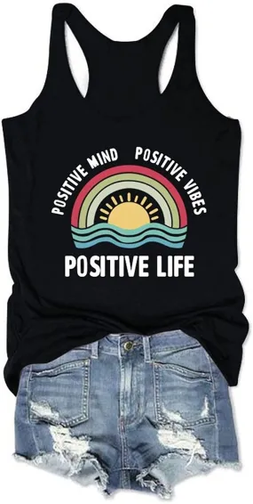 Women Positive Mind Positive Vibes Positive Life Rainbow Tank Tops