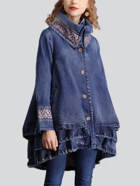 Women's Cozy Warm Embroidery Layered Denim Jackets