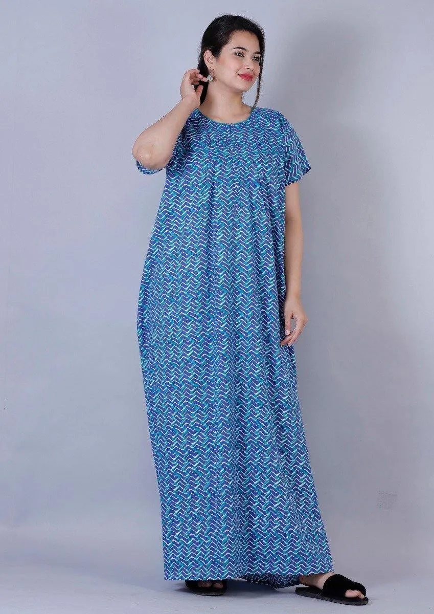 Women's Premium Cotton Zic-Zac Printed Night Gown