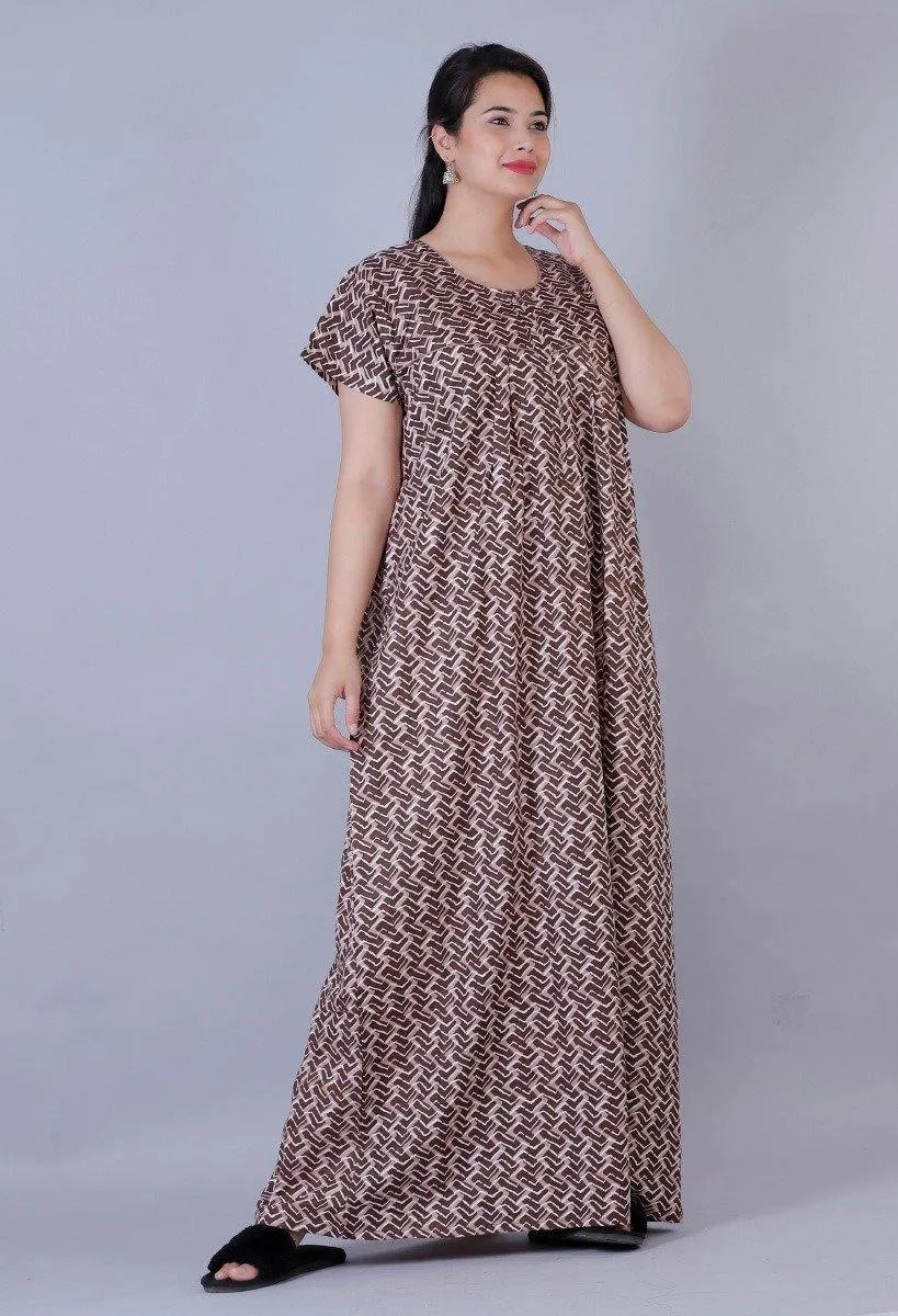 Women's Premium Cotton Zic-Zac Printed Night Gown