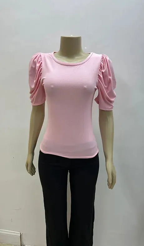 Women's Puff Short Sleeve Casual Blouse Summer Top