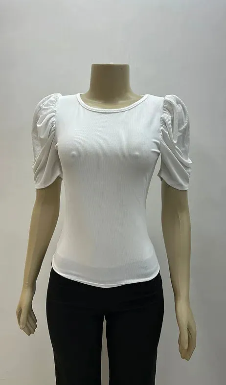 Women's Puff Short Sleeve Casual Blouse Summer Top