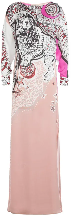 'Zodiac' Printed Long Jersey Silk Gown in Pink